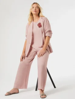 Pantaloni in twill di ramiè - ROSA ANTICO