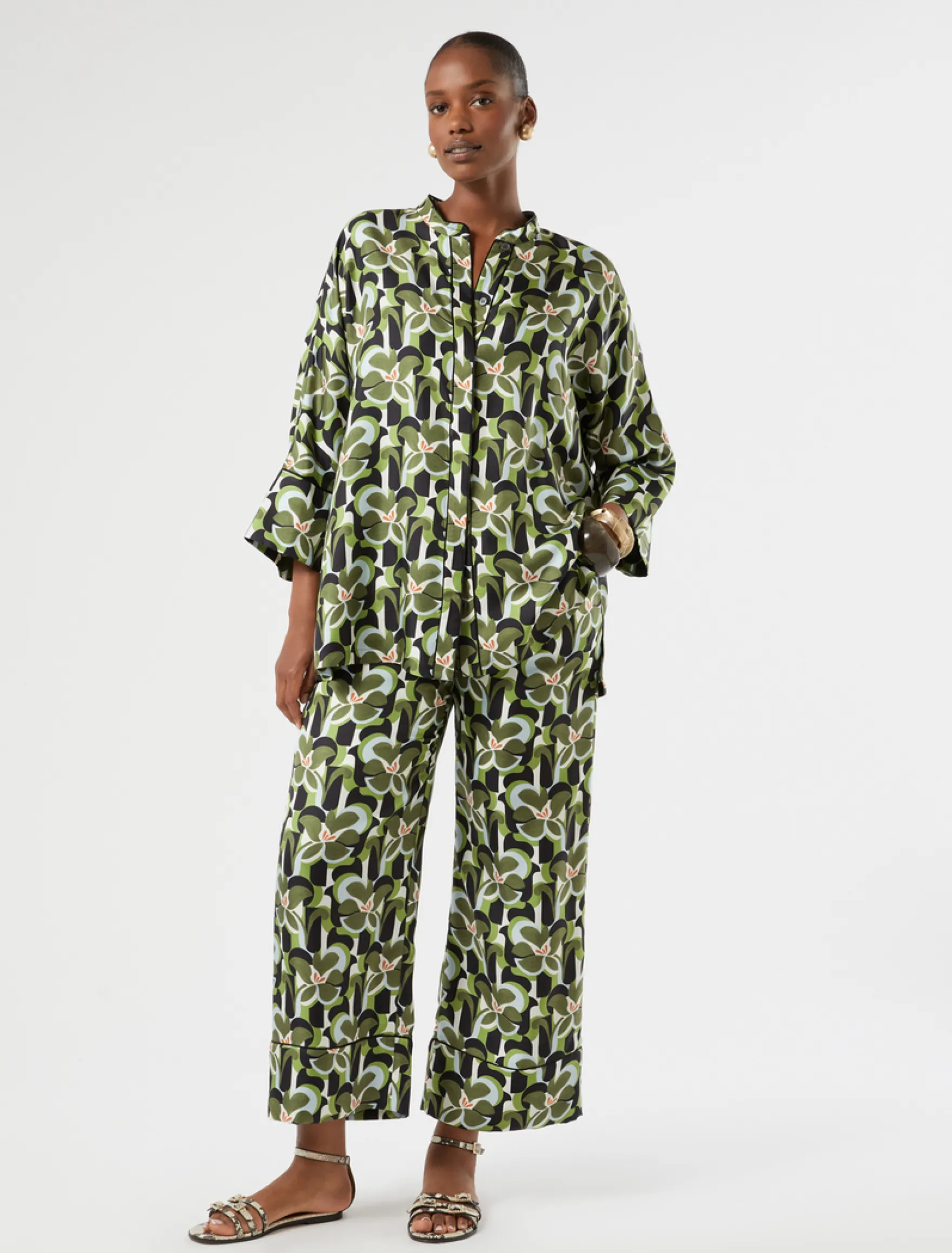 Pantaloni in twill di seta - VERDE OLIVA