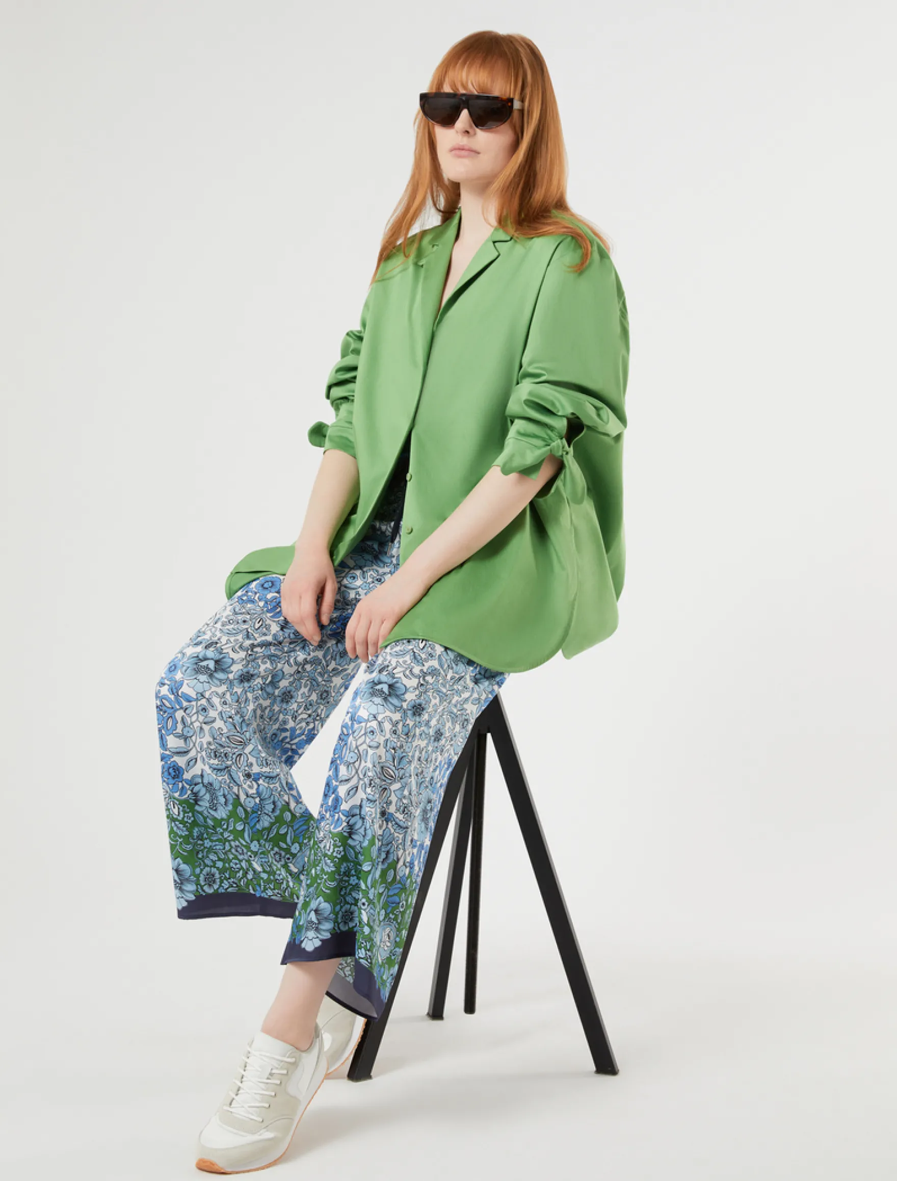 Pantaloni in twill stampato - BIANCO AVORIO