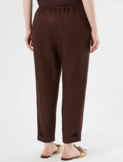 Pantaloni jogging in twill di lino - CIOCCOLATO