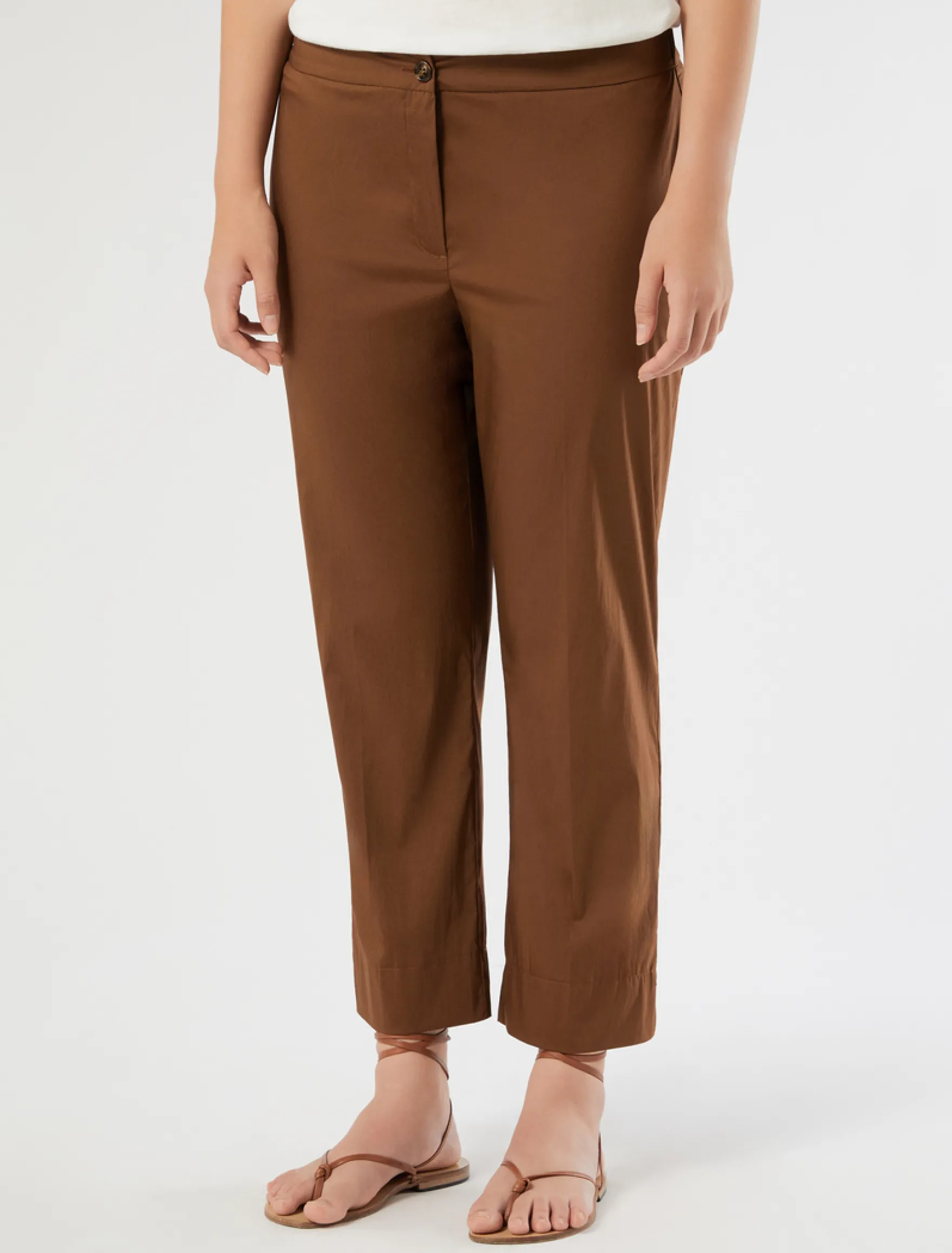 Pantaloni slim fit in cotone e nylon - MARRONE