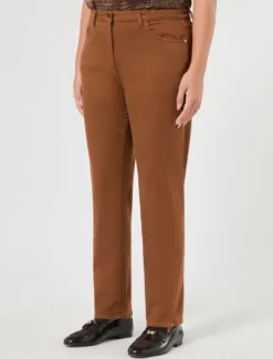 Pantaloni slim in cotone - MARRONE