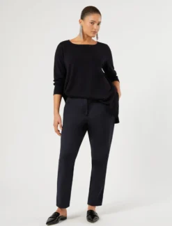 Pantaloni slim in tela di cotone - BLU NOTTE