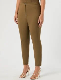 Pantaloni slim in tela di cotone - VERDE KAKI