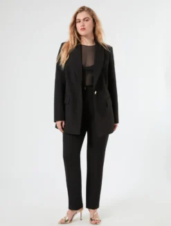 Pantaloni slim in tessuto diagonale - NERO