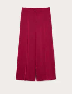 Pantaloni wide leg in raso - FUXIA