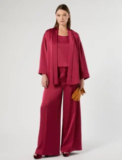 Pantaloni wide leg in raso - FUXIA