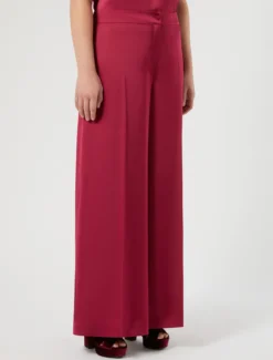 Pantaloni wide leg in raso - FUXIA