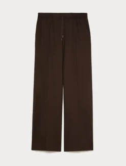 Pantaloni wide leg in saglia stretch - CIOCCOLATO