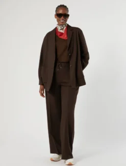 Pantaloni wide leg in saglia stretch - CIOCCOLATO