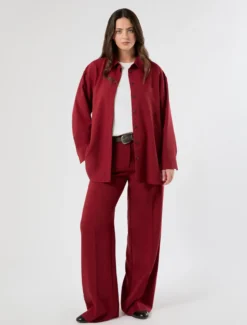 Pantaloni wide leg in stuoia mélange - BORDEAUX