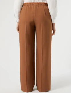Pantaloni wide leg in stuoia mélange - CUOIO