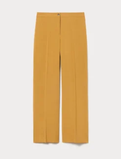 Pantaloni wide leg in stuoia mélange - SENAPE