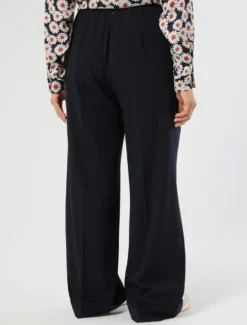 Pantaloni wide leg in tela stretch - BLU NOTTE