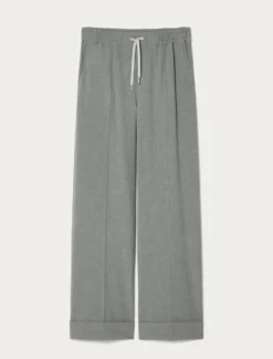 Pantaloni wide leg in tela stretch - GRIGIO MEDIO
