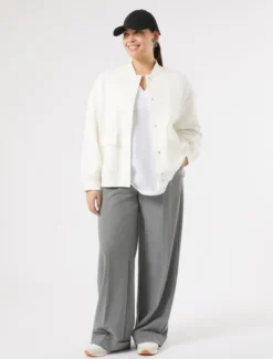 Pantaloni wide leg in tela stretch - GRIGIO MEDIO