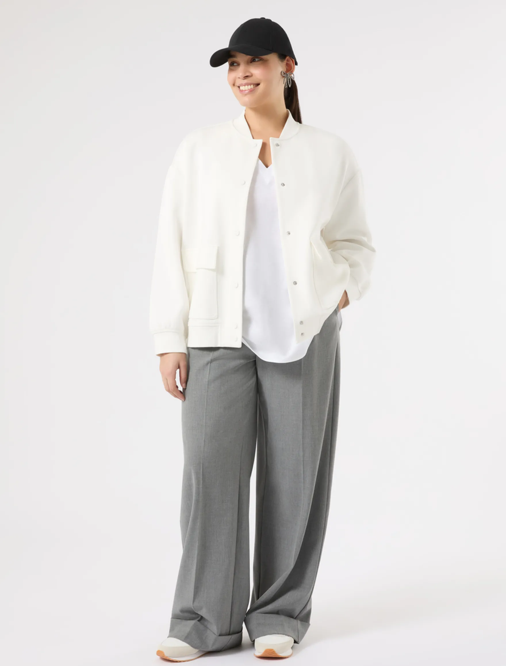 Pantaloni wide leg in tela stretch - GRIGIO MEDIO