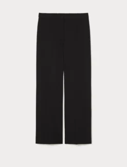 Pantaloni wide leg in tessuto diagonale - NERO