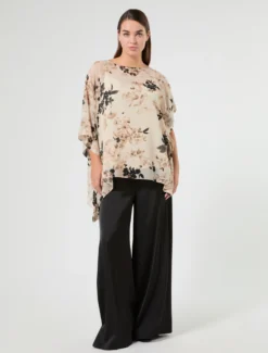 Poncho e top in georgette - GHIACCIO