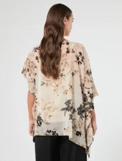 Poncho e top in georgette - GHIACCIO