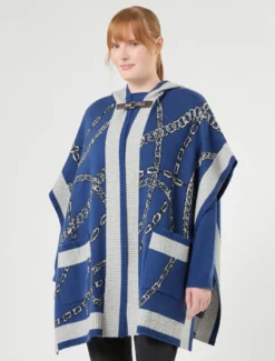 Poncho in lana e cachemire - BLU GRIGIO