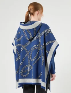 Poncho in lana e cachemire - BLU GRIGIO