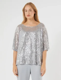 Poncho in paillettes - GRIGIO PERLA