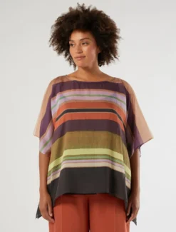 Poncho in tencel stampato e top - NERO