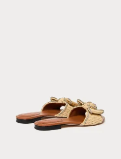 Sandali slide in rafia con strass - CUOIO