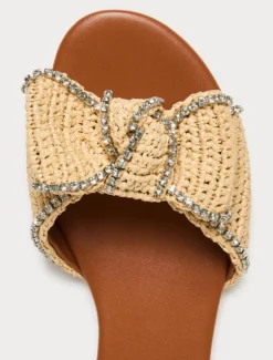 Sandali slide in rafia con strass - CUOIO