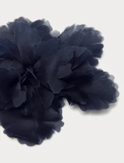 Spilla a fiore in organza di seta - BLU NOTTE