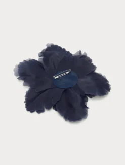 Spilla a fiore in organza di seta - BLU NOTTE