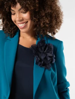 Spilla a fiore in organza di seta - BLU NOTTE