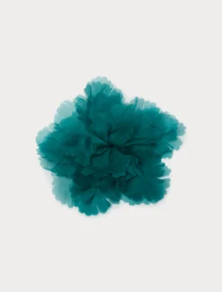 Spilla a fiore in organza di seta - PETROLIO