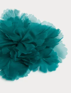 Spilla a fiore in organza di seta - PETROLIO