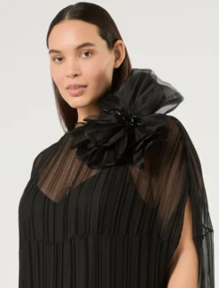 Spilla in organza di seta - NERO