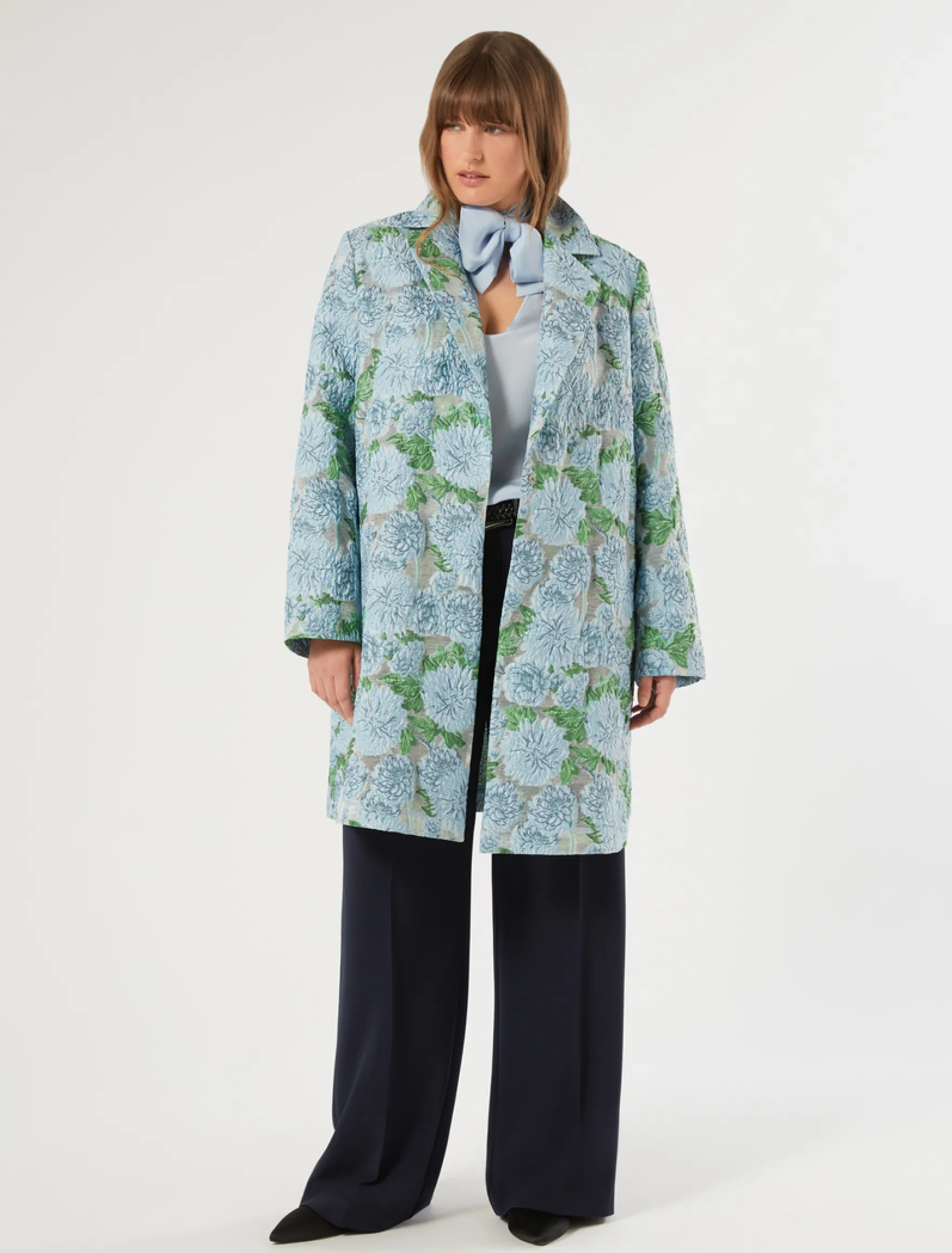 Spolverino jacquard a fiori - AZZURRO