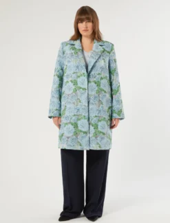 Spolverino jacquard a fiori - AZZURRO
