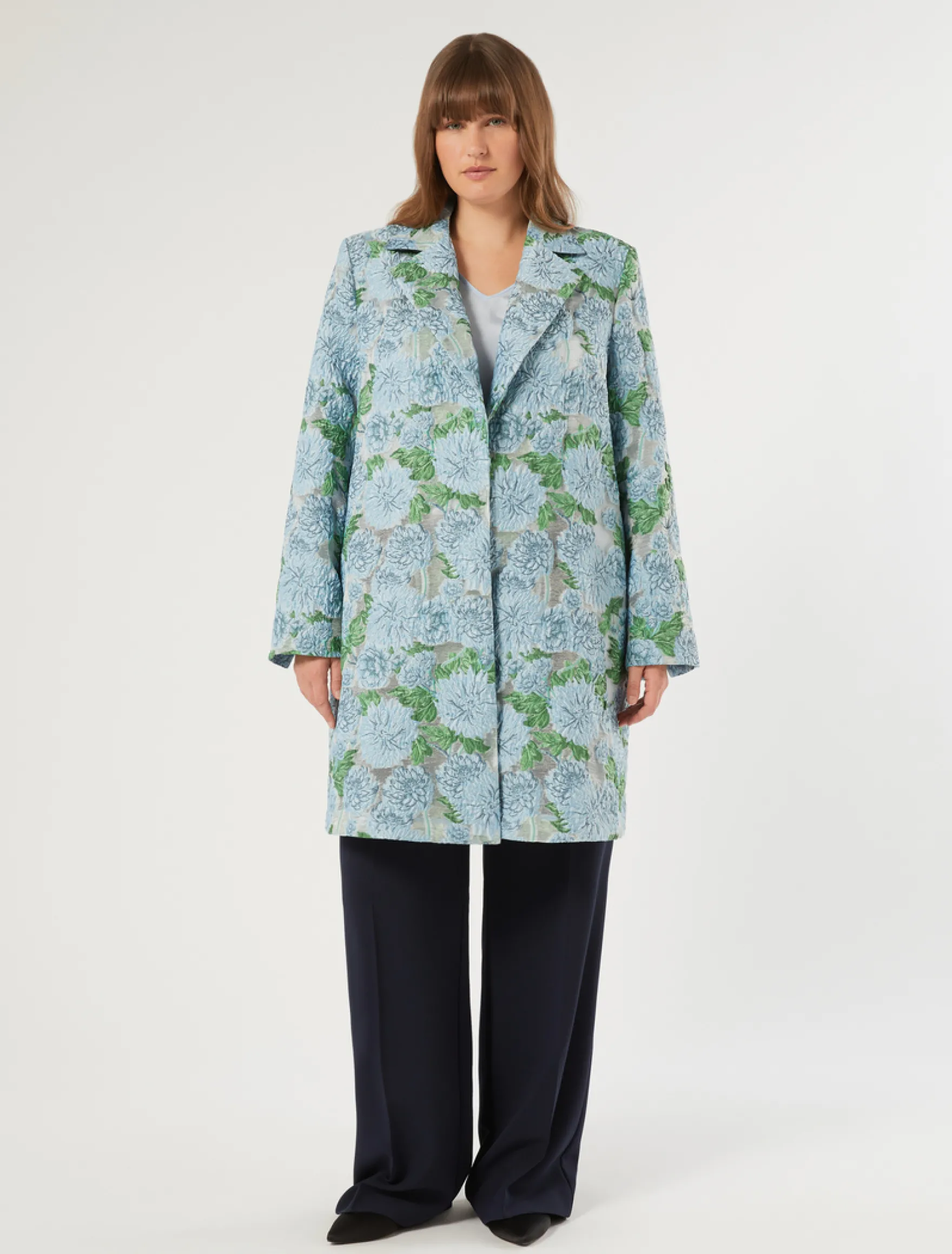 Spolverino jacquard a fiori - AZZURRO