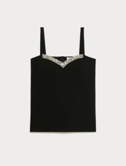 Top in cady con ricamo - NERO