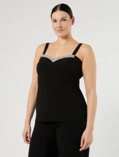 Top in cady con ricamo - NERO