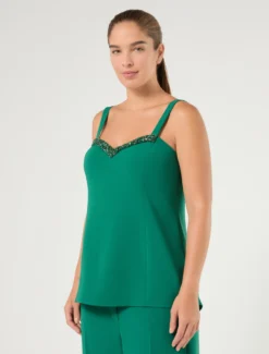 Top in cady con ricamo - VERDE SMERALDO