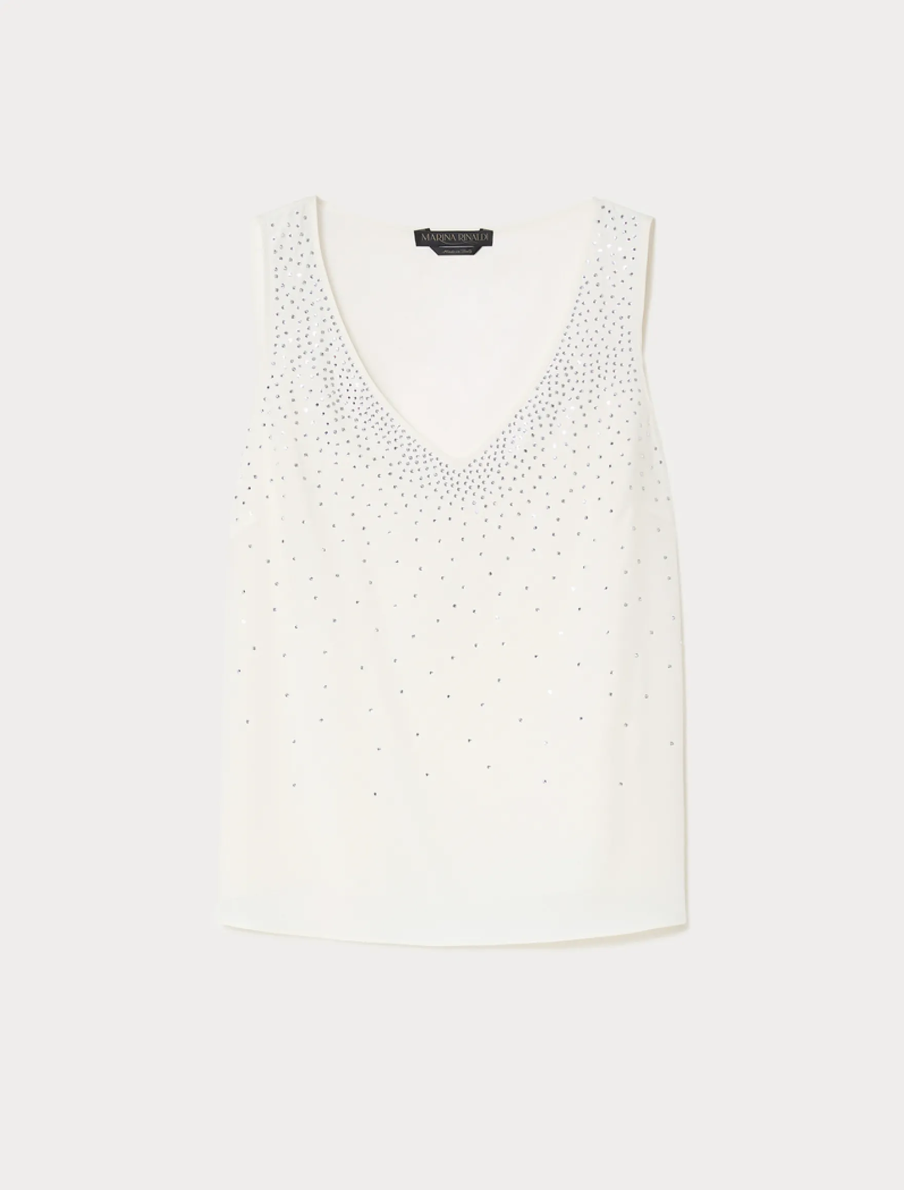 Top in crêpe de Chine con strass - BIANCO AVORIO