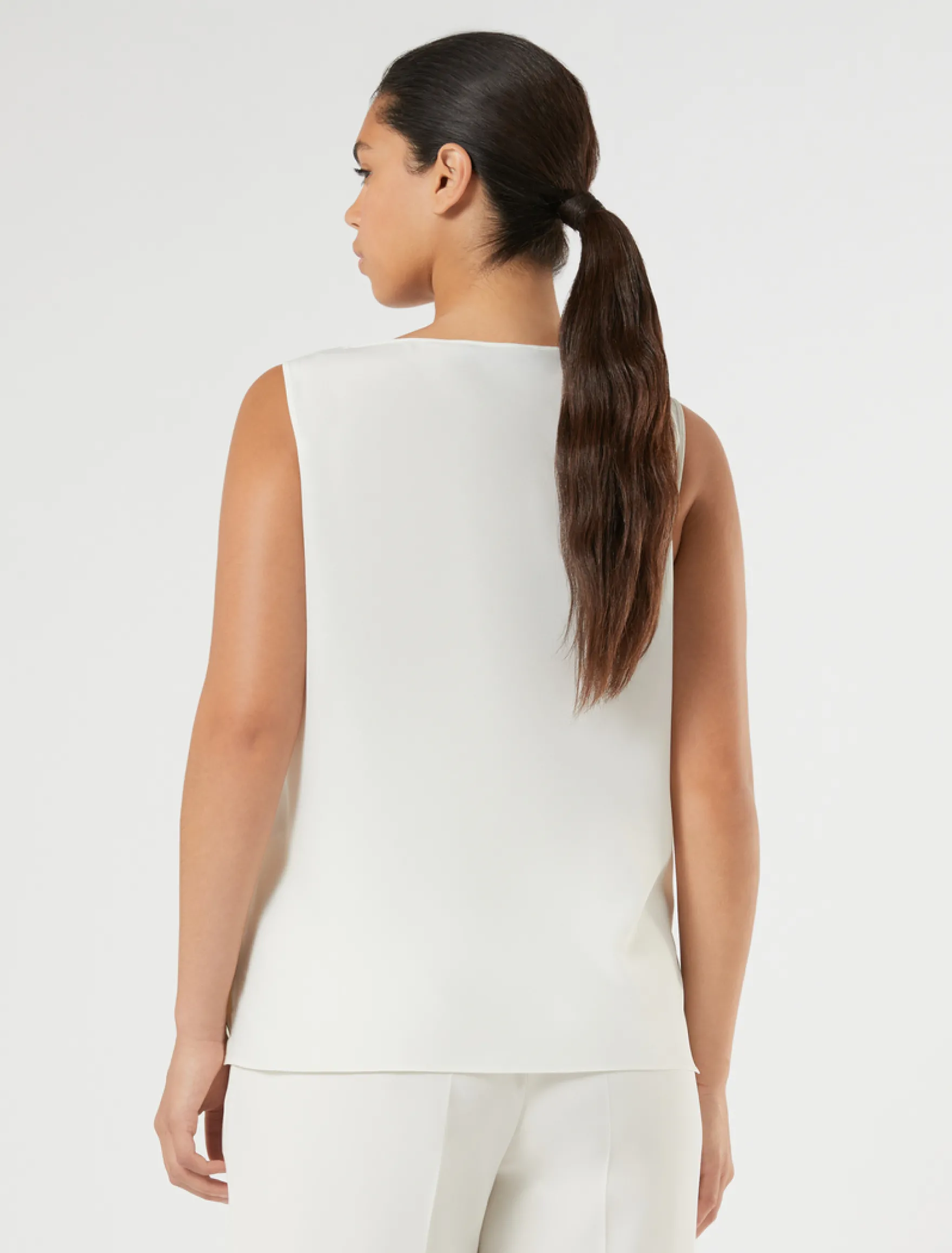 Top in crêpe de Chine con strass - BIANCO AVORIO