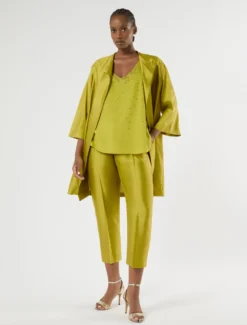 Top in crêpe de Chine con strass - VERDE OLIVA