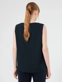 Top in crêpe fluido - BLU MARINO