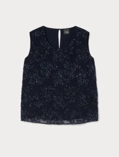 Top in georgette e chiffon con ricamo - BLU NOTTE