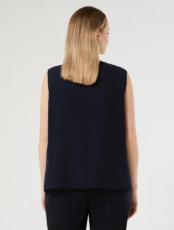 Top in georgette e chiffon con ricamo - BLU NOTTE