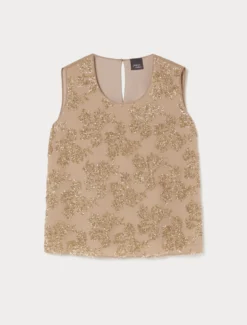 Top in georgette e chiffon con ricamo - TORTORA