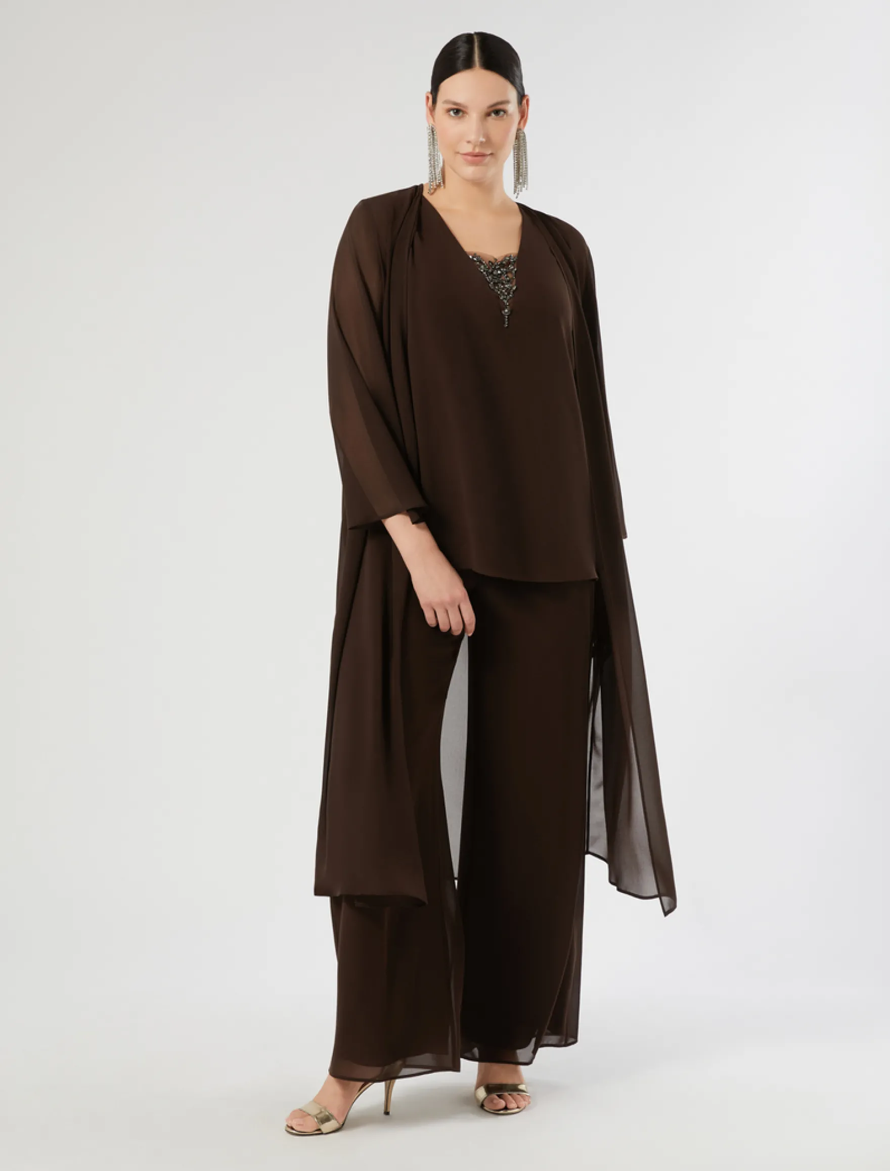 Top in georgette - MARRONE SCURO
